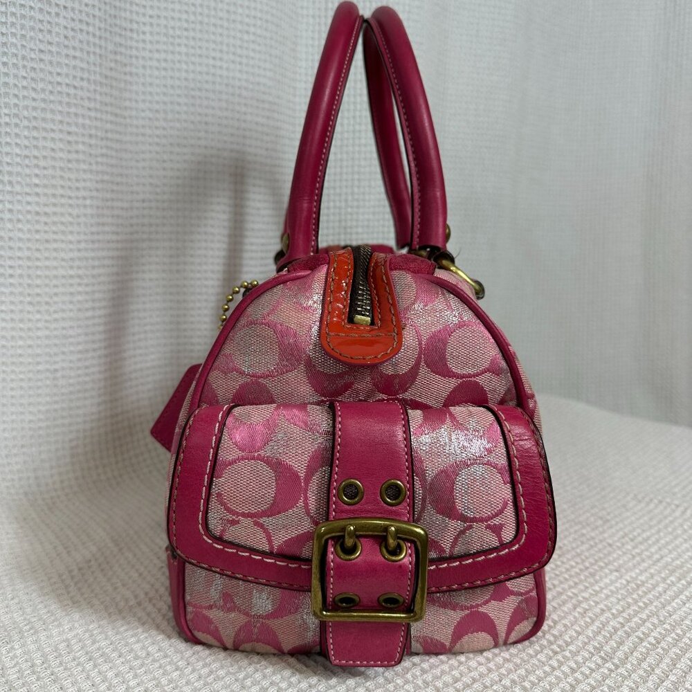 Vintage Coach Signature Pink Metallic Silver Splash Boston Satchel Bag Y2K 2186 - Picture 4 of 16